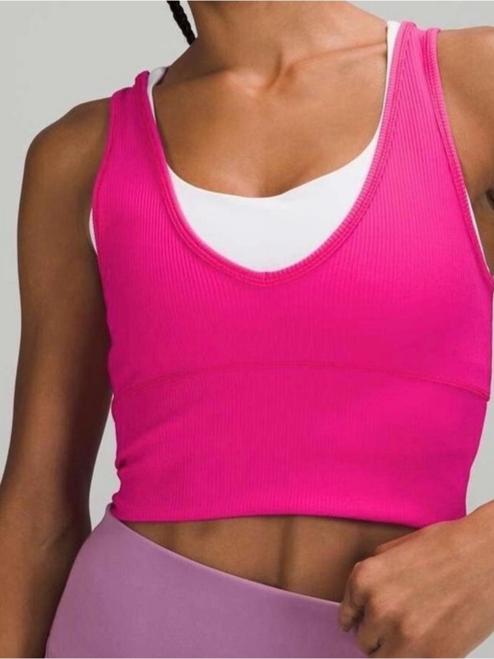 lululemon athletica Bright Pink Ribbed Scoop Crop Tank